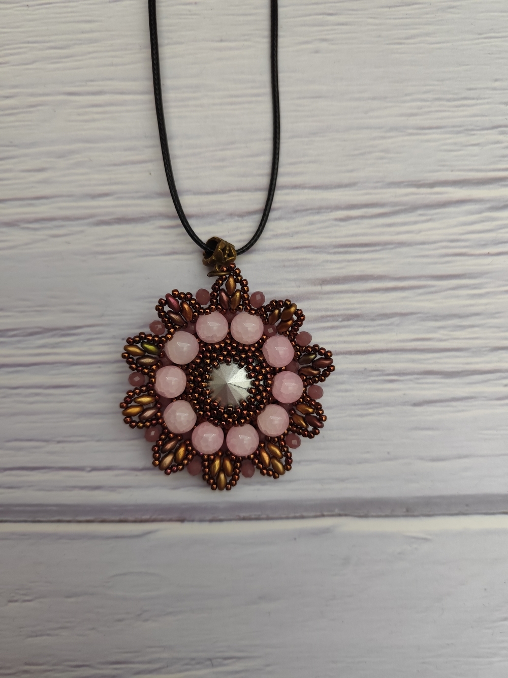 Handcrafted Pink Bead Flower Pendant Necklace - Picture 10 of 10
